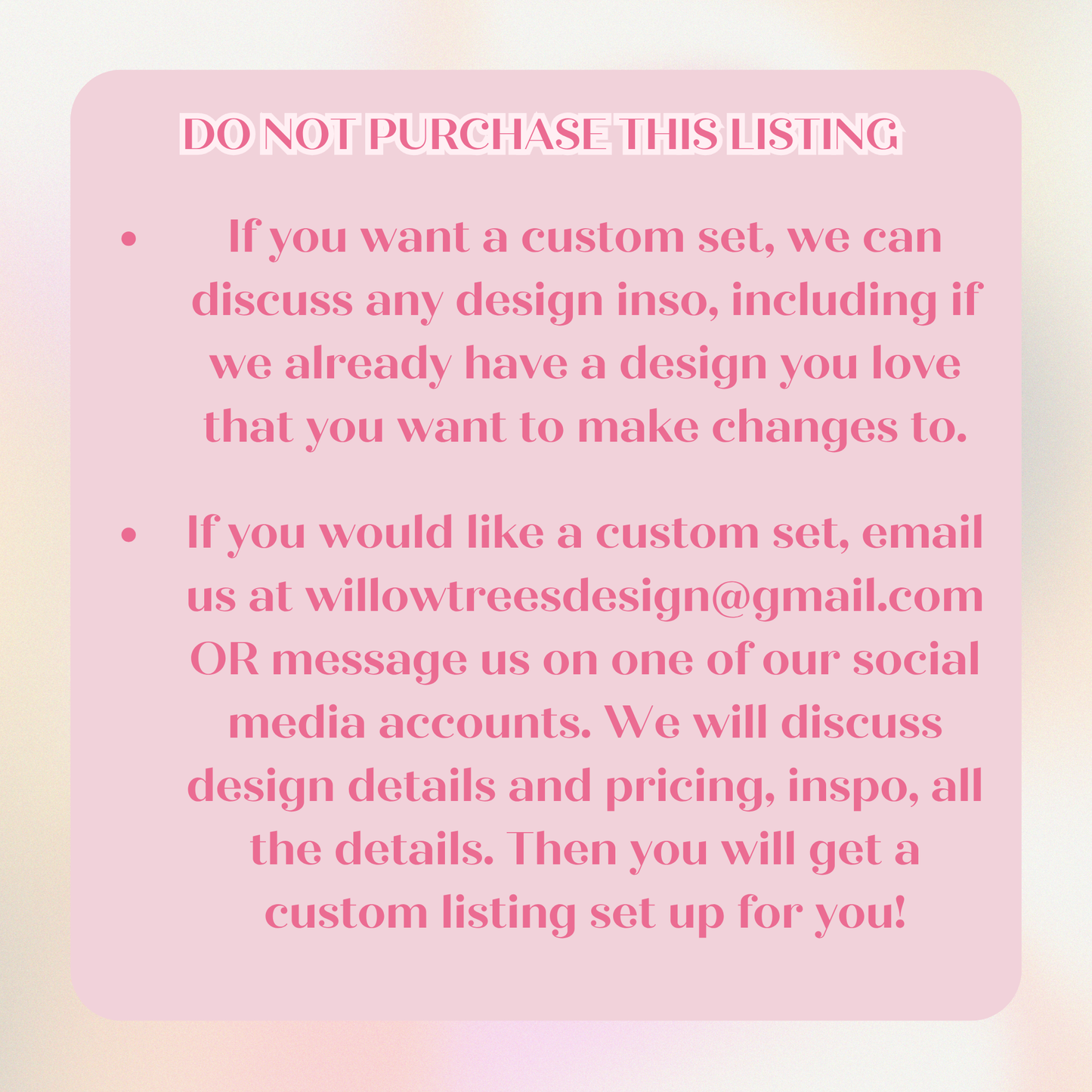 Custom Press On Nail Set- Do Not Purchase This Listing- Please read ALL listing photos