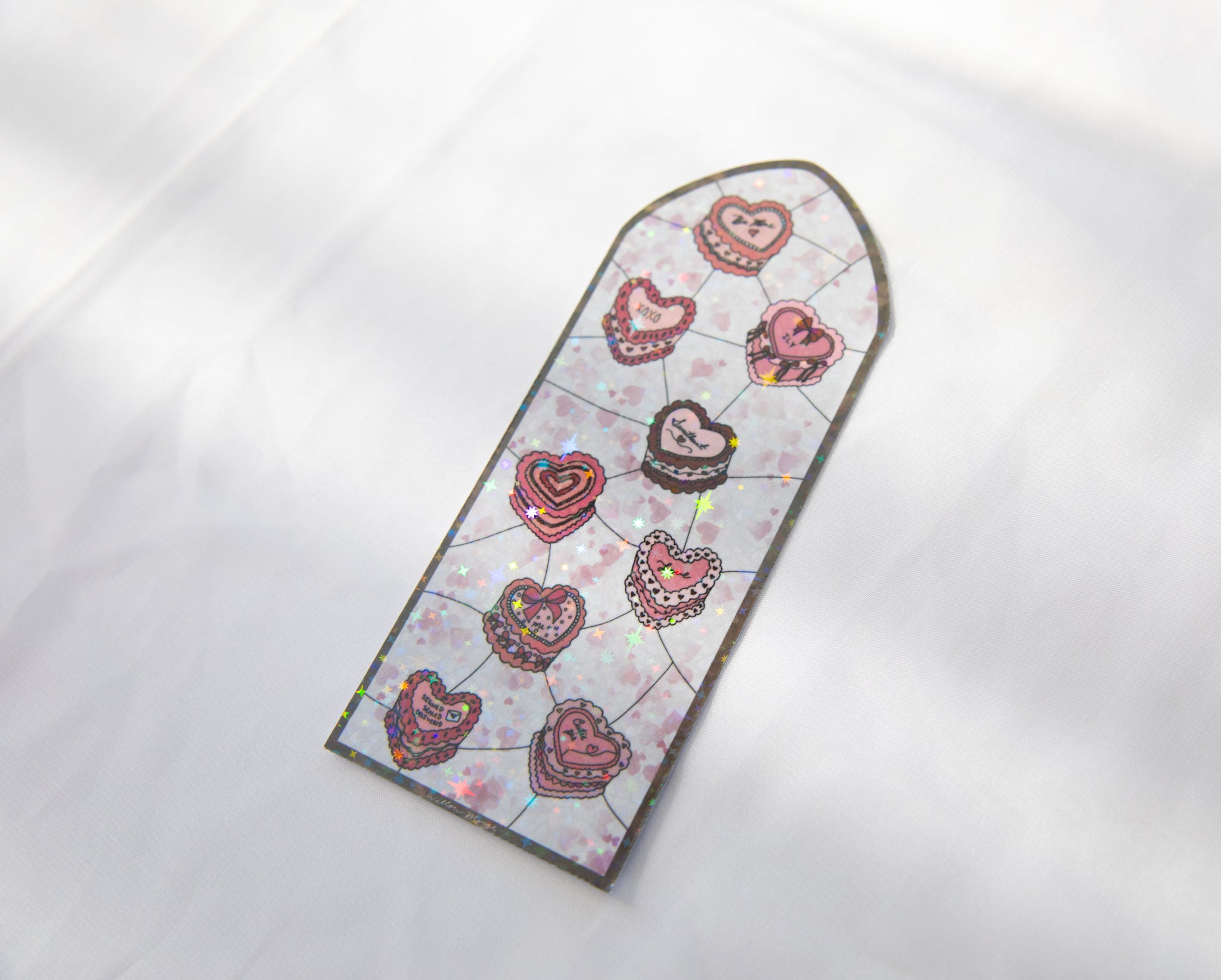 Heart Cake Valentine's Day Stained Glass Bookmark