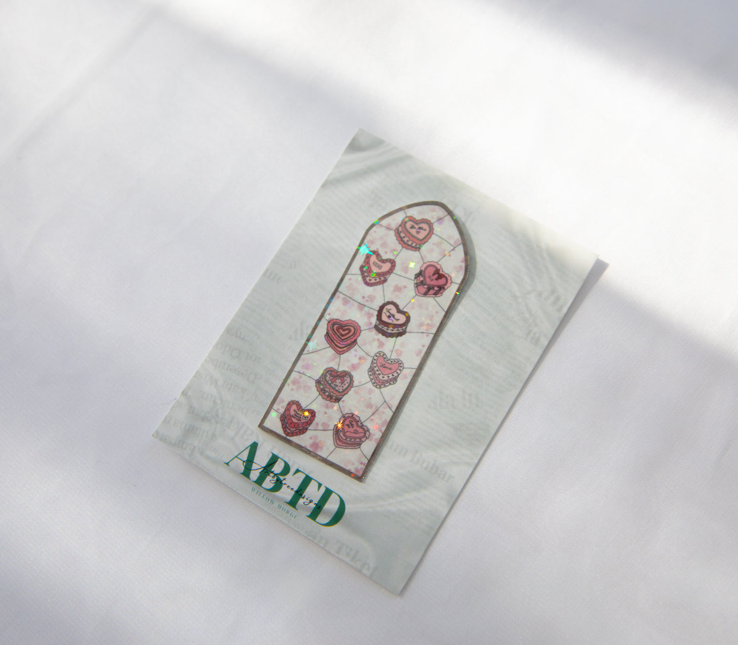 Heart Cake Valentine's Day Stained Glass Sticker
