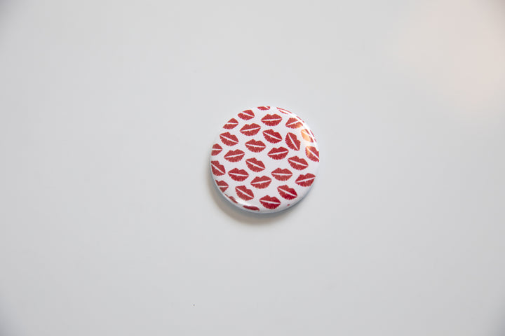 Red and White Lip Print Button Magnet