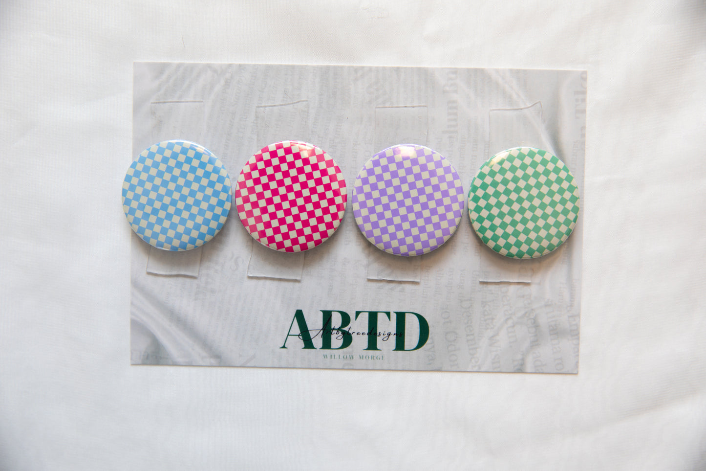 Pastel Checkerboard Button Magnet Set