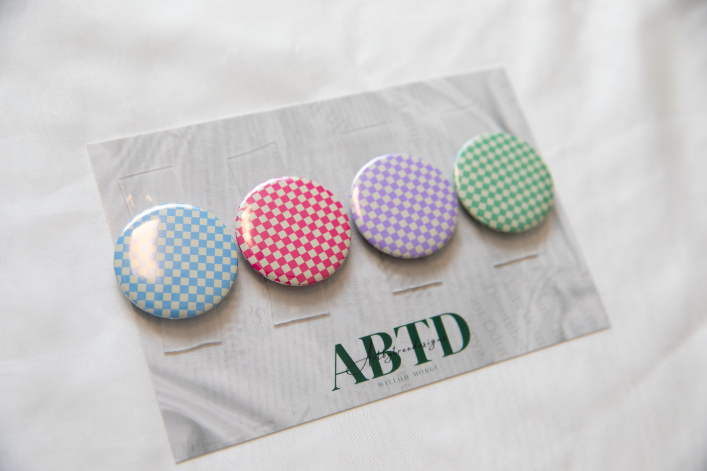 Pastel Checkerboard Button Magnet Set