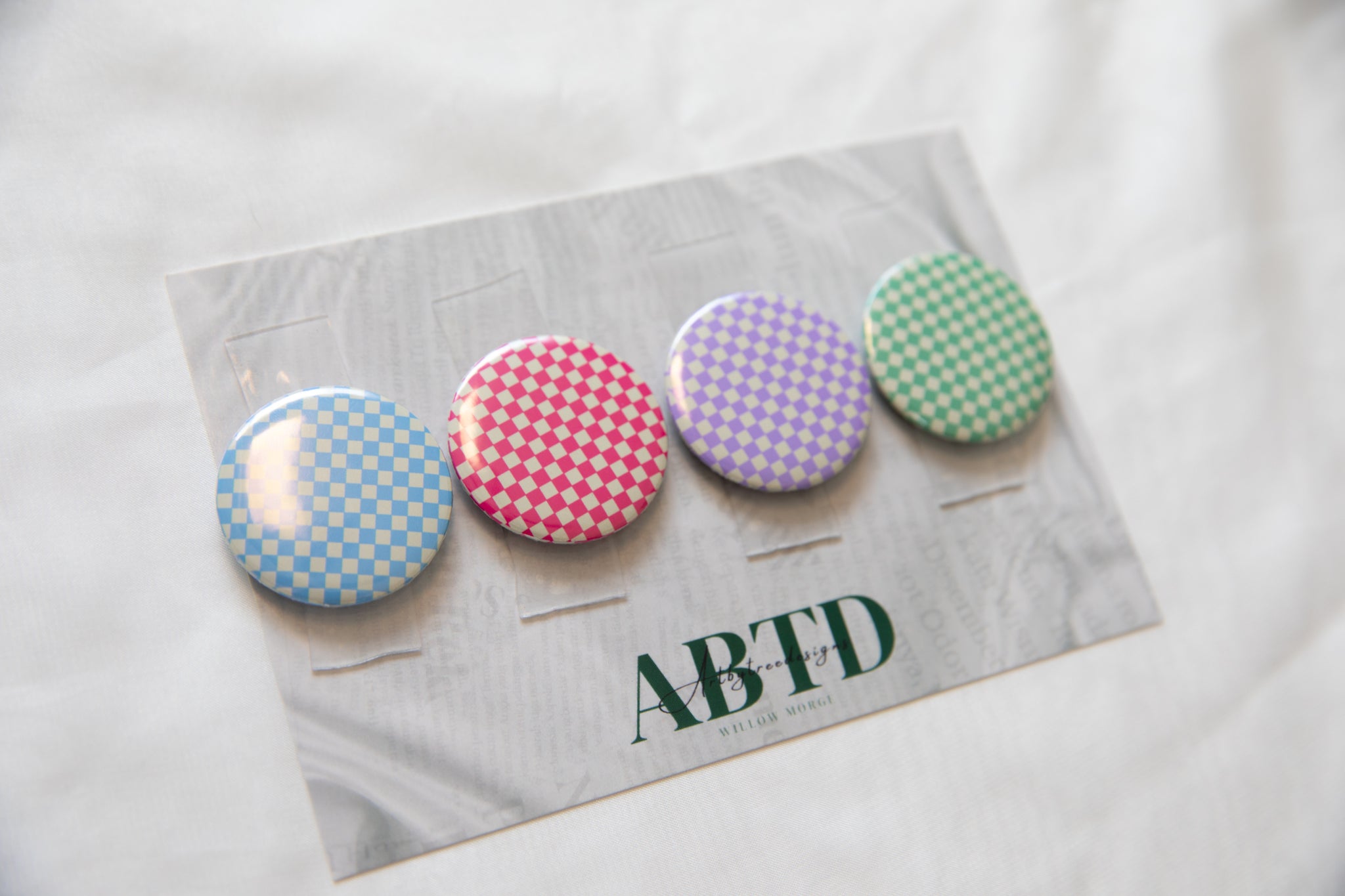 Pastel Checkerboard Button Magnet Set