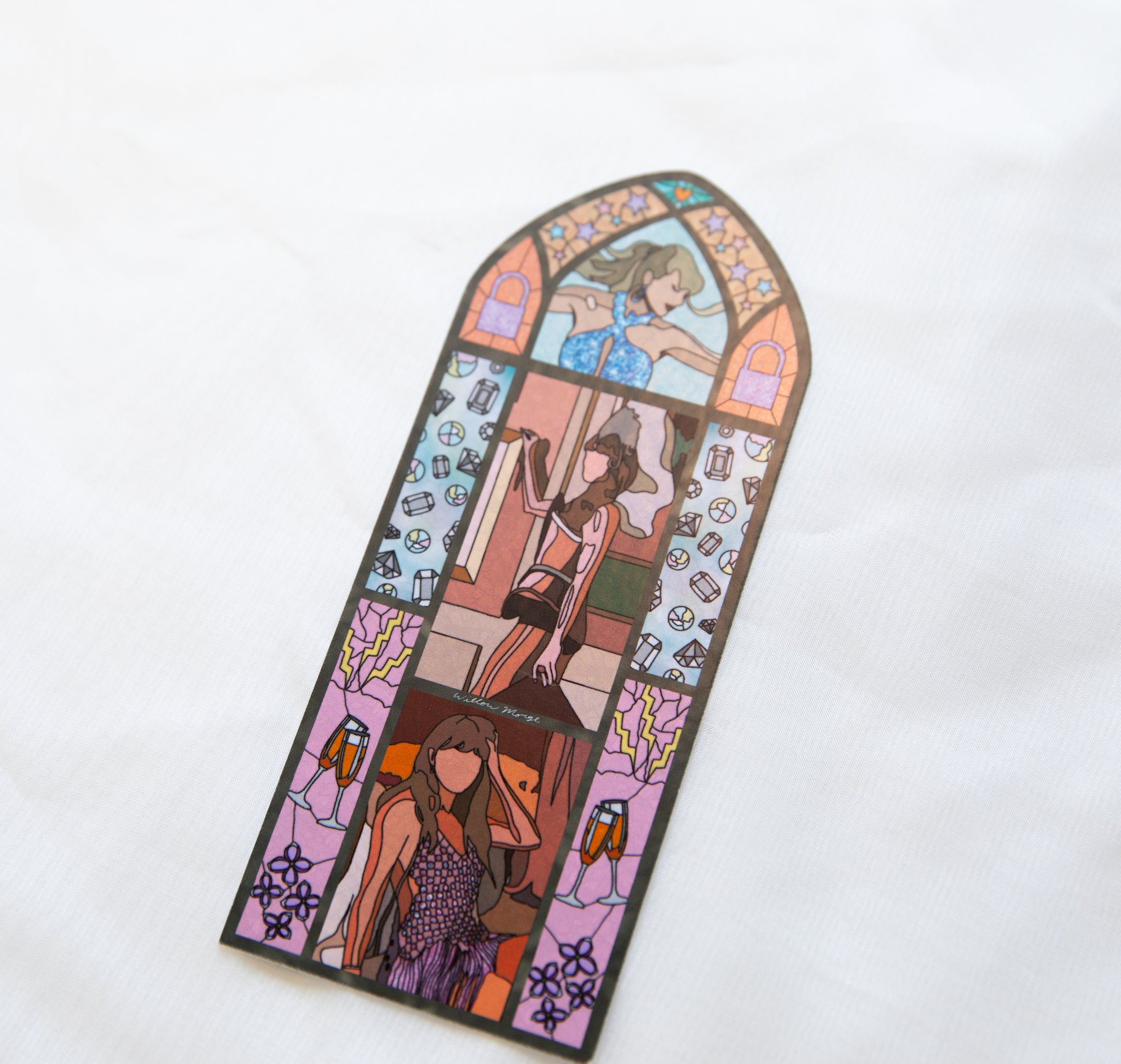Showgirl Lilacs & Opalite Stained Glass Bookmark